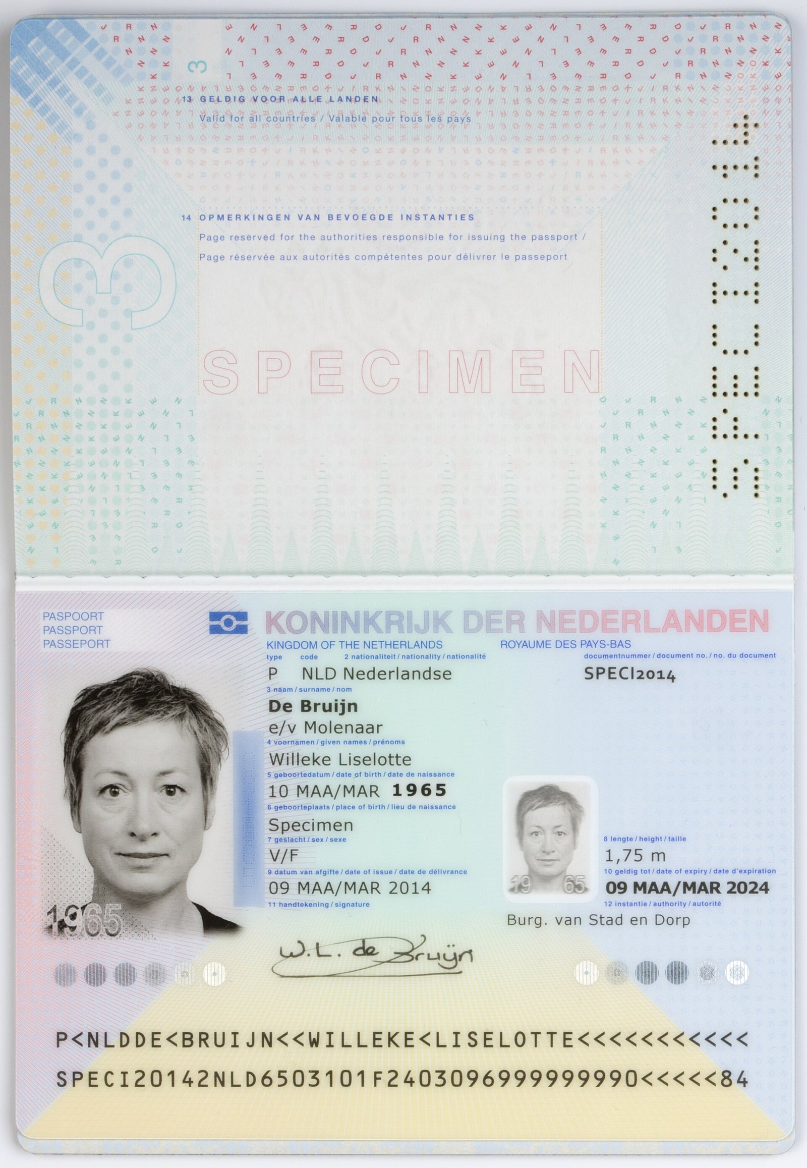 Nederlands paspoort specimen 2014 — vereist voor reizen buiten de EU